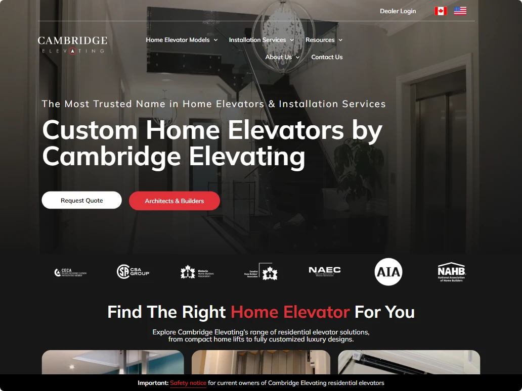 Cambridge Elevating home elevators website